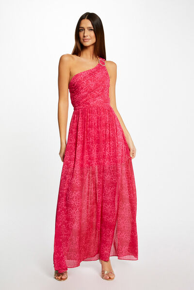 Maxi A-line dress with leopard print pink ladies'