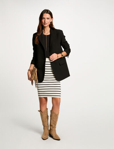 Striped tight knitted skirt ecru women