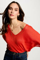 Pull col en V manches courtes orange foncé femme
