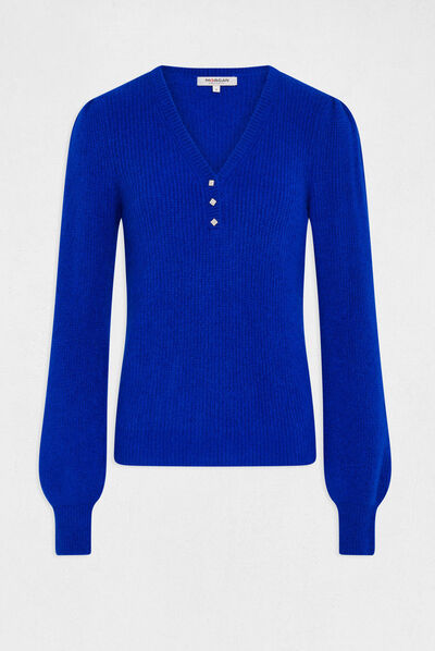 Long-sleeved jumper with V-neck electric blue ladies'