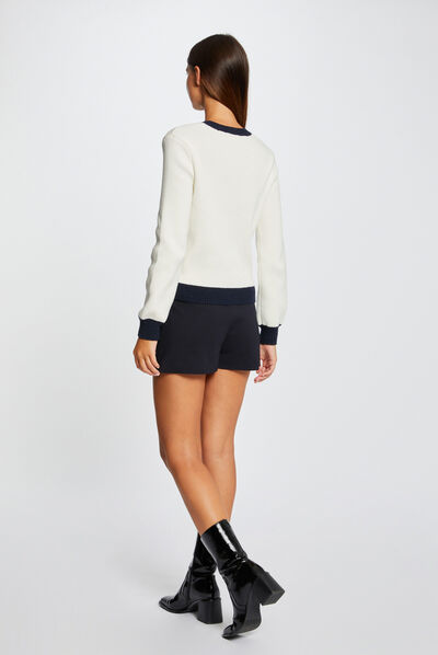 Long-sleeved cardigan with round neck ivory ladies'