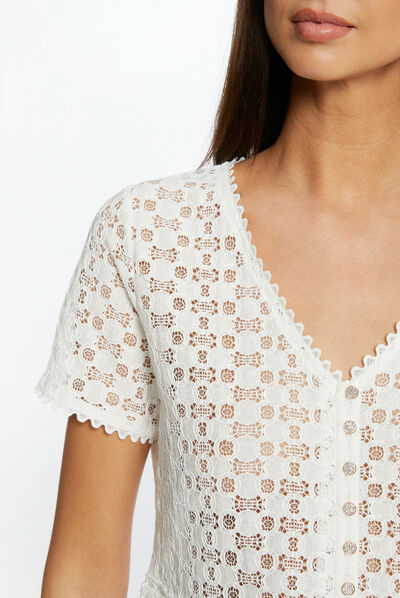 Short-sleeved t-shirt with lace ecru ladies'