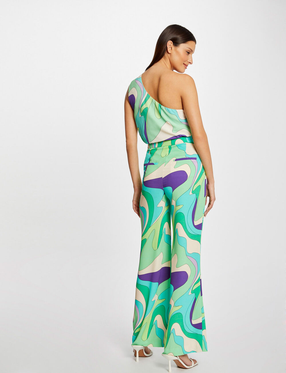 Asymmetrical blouse abstract print multicolored women