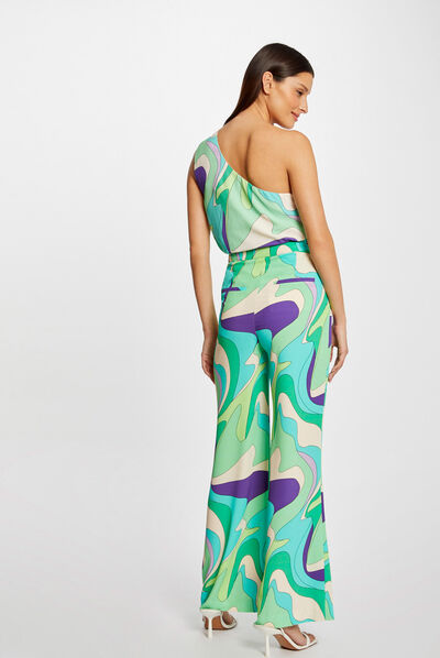 Asymmetrical blouse abstract print multico ladies'