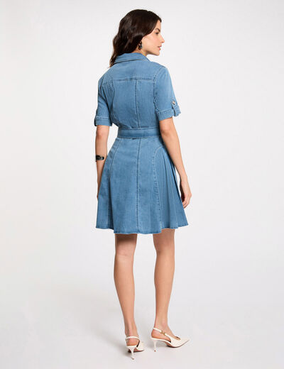 Mini skater denim dress stone wash denim women