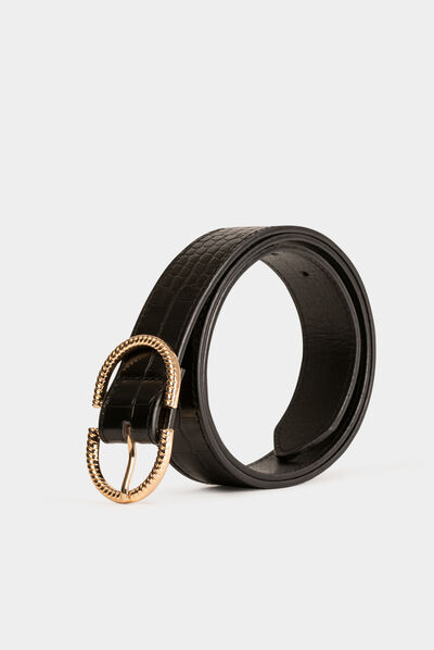 Belt with croc effect black ladies'