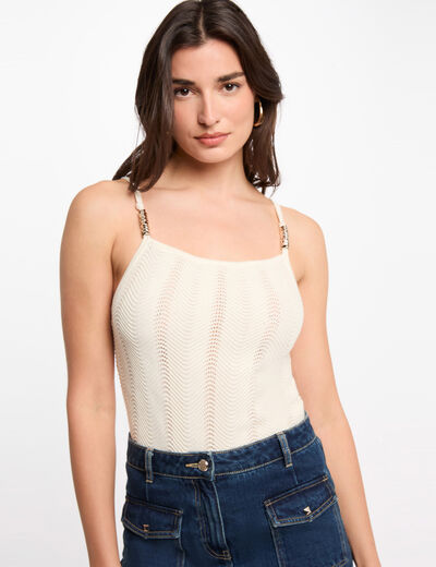 Knitted top thin straps ivory women