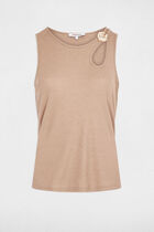 Jewel neck tank top taupe women
