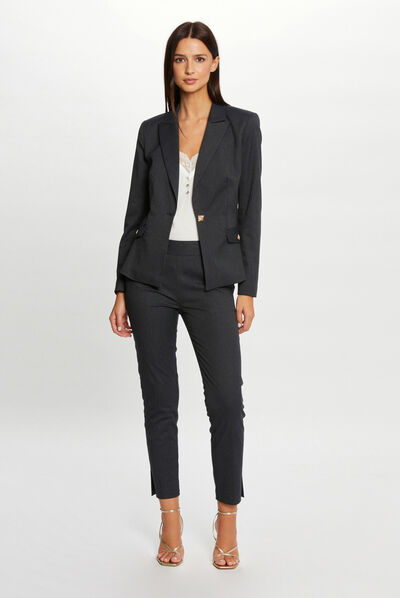 Waisted jacket with stripes anthracite grey ladies'