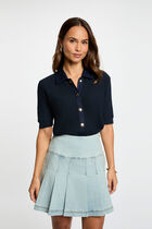 Pleated short skirt bleach denim women
