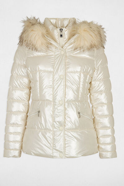 Metallised padded jacket with hood ivory ladies'