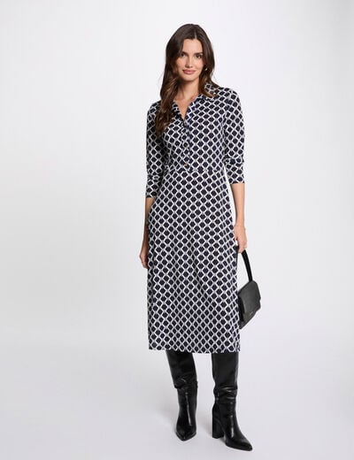 Printed straight midi dress navy blue women