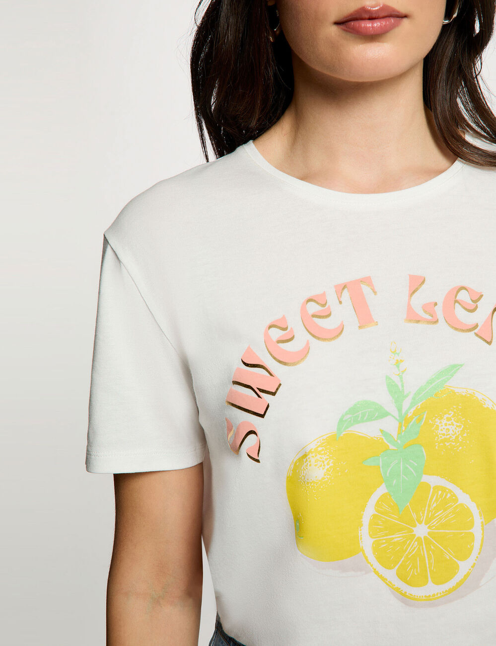 Printed t-shirt with round neck white women