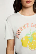 Printed t-shirt with round neck white women