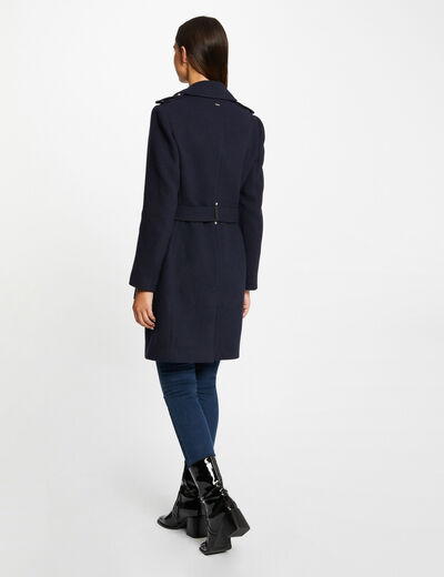Belted long waisted coat navy ladies'