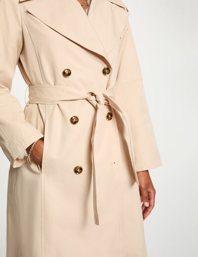 Long trench coat with tailored collar sand women