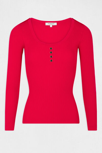 Long-sleeved jumper with U-neck raspberry ladies'