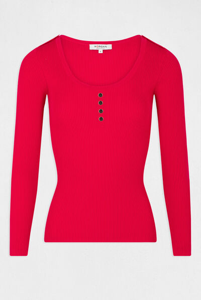Long-sleeved jumper with U-neck raspberry ladies'