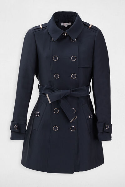 Straight coat with belt and buttons navy ladies'