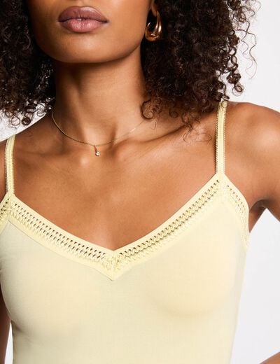 Vest top thin straps with lace strips light yellow women