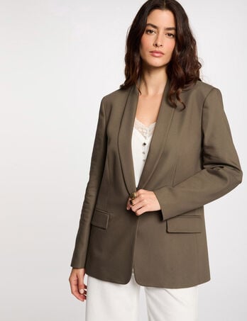 Veste courte col châle vert kaki femme