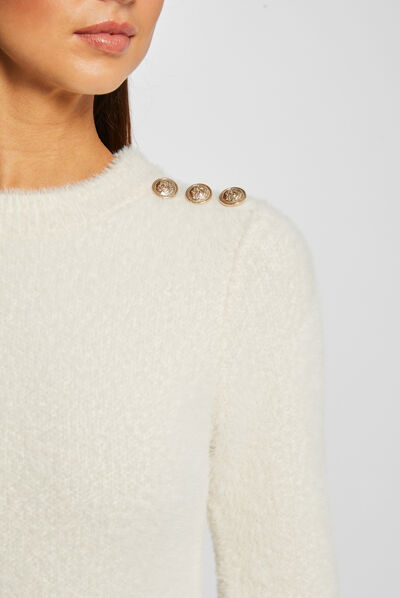 Fitted jumper dress fluffy knit ivory ladies'