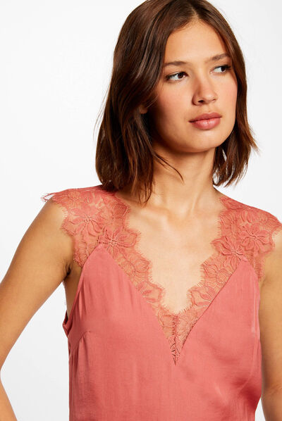 Blouse with wide straps in lace rust ladies'