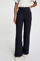 Wide leg trousers with buttons navy blue women