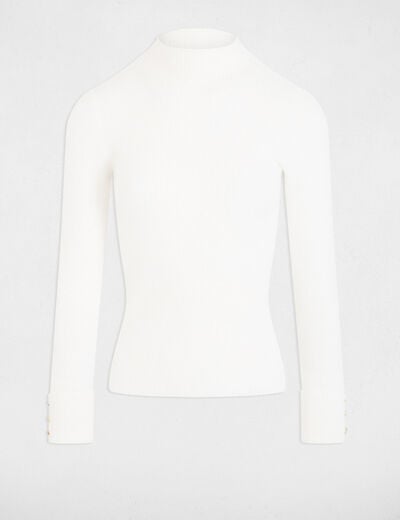 Long-sleeve fuzzy knit sweater ivory women