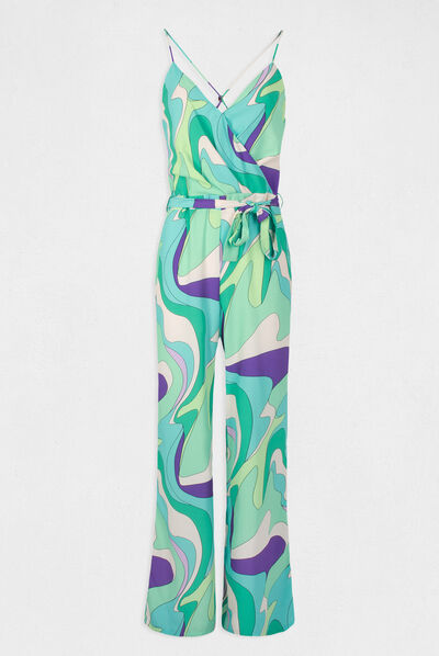 Wide leg jumpsuit abstract print multico ladies'