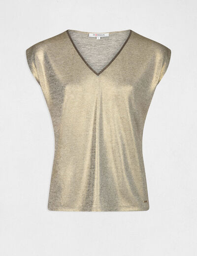 Short-sleeved metallised t-shirt gold ladies'