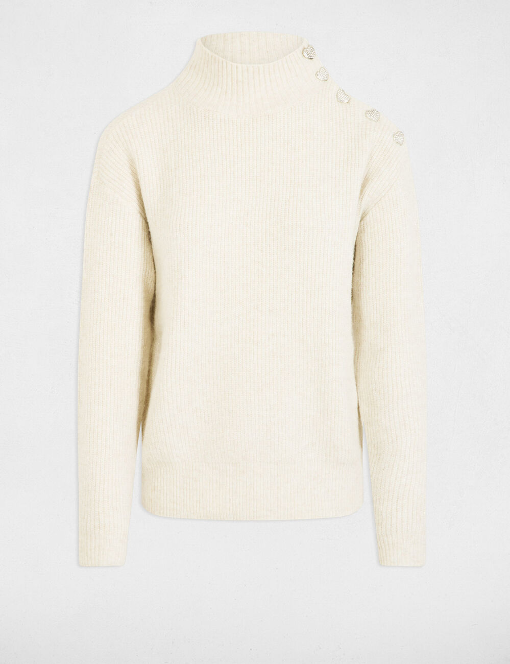 Long-sleeved jumper with buttons ivory women