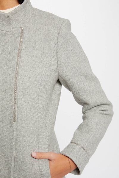 Waisted coat with jewelled details light grey ladies'