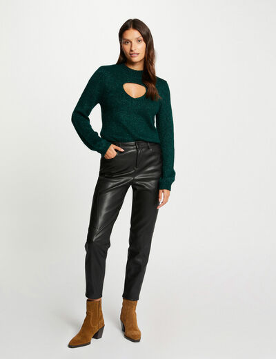 Cropped slim faux leather trousers black ladies'