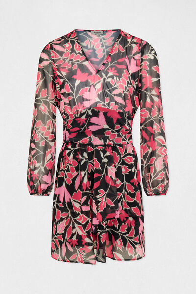 Straight draped dress vegetal print multico ladies'