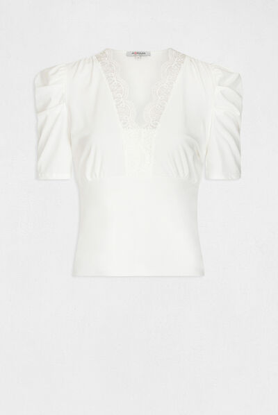 Short-sleeved t-shirt with lace ecru ladies'