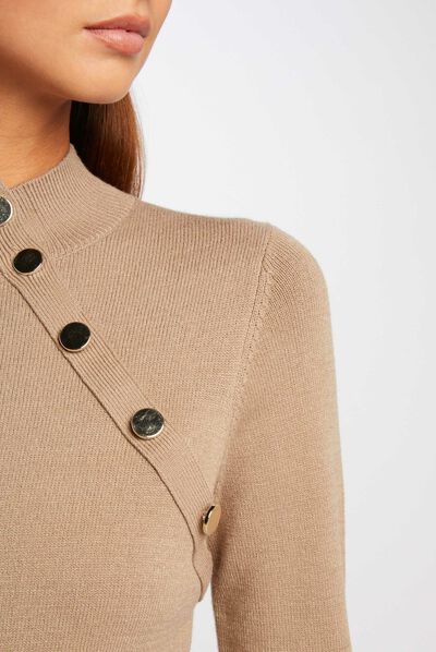 Long-sleeved jumper decorative buttons taupe ladies'