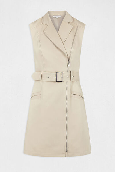 Zipped and belted wrap dress light beige ladies'