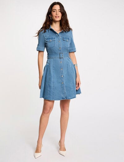 Mini skater denim dress stone wash denim women