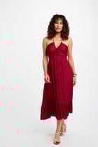 Satin straight midi dress dark red women