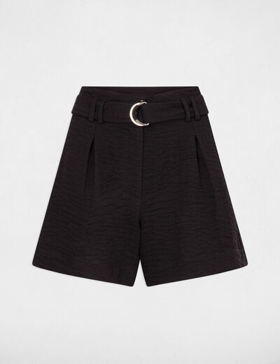 Belted wide leg shorts black women