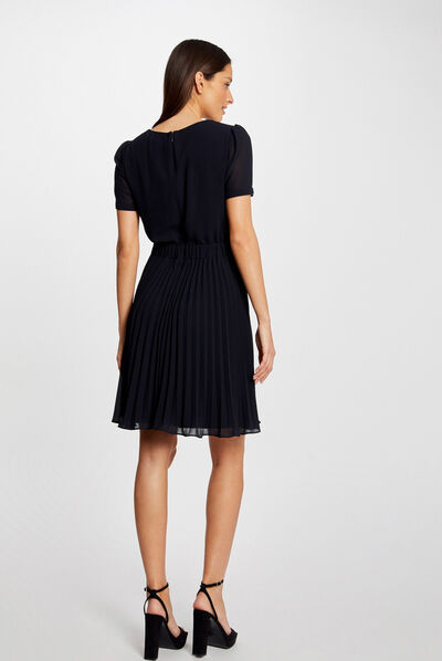 Skater dress with pleated bottom navy ladies'