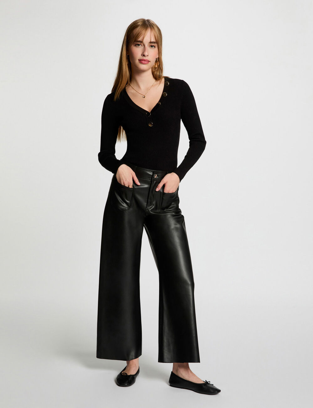 Long-sleeved jumper buttons fine knit black women