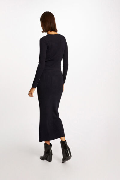 Knitted maxi straight skirt navy ladies'