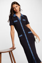 Robe tricot midi ajustée bleu marine femme