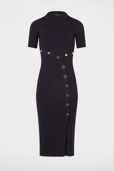 Fitted midi knitted dress navy ladies'