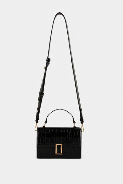 Satchel bag with croc effect black ladies'