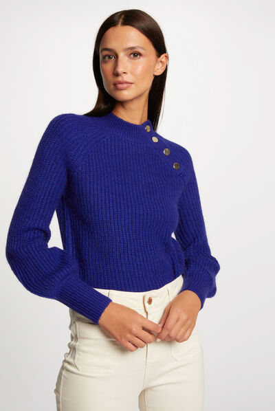 Long-sleeved jumper with high collar mid blue ladies'