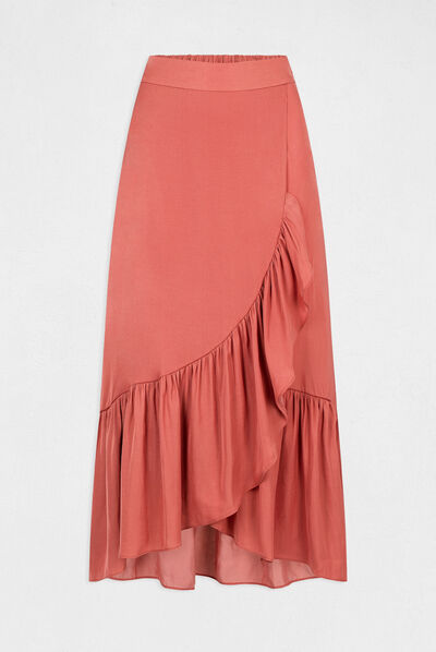Midi A-line skirt with ruffles rust ladies'