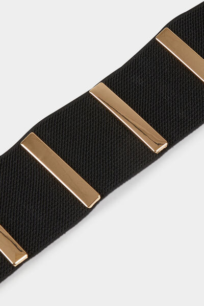 Elasticised belt with round buckle black ladies'